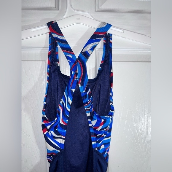 SPEEDO Racing Racer back Womens Bathing Suit Swimsuit Navy Blue White - Picture 5 of 8